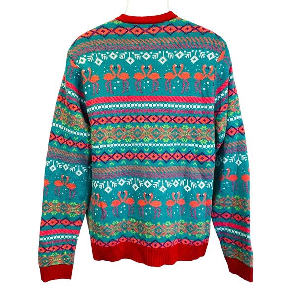Blizzard Bay Festive Fashionable Flamingo Ugly Christmas Sweater Size Large - Picture 3 of 5